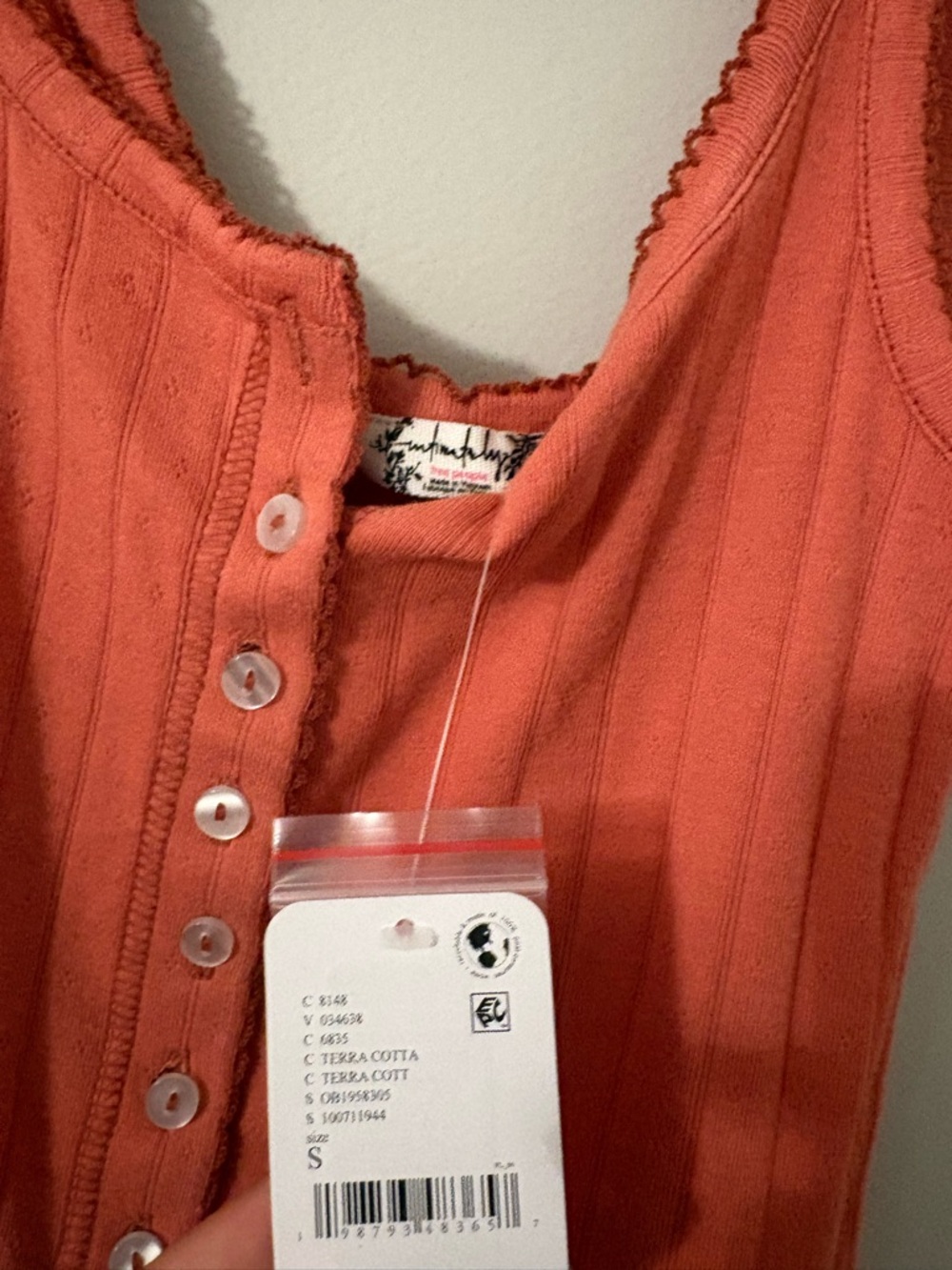 Free People Ribbed Button-Front Tank Top - Rust Orange - Picture 3 of 3